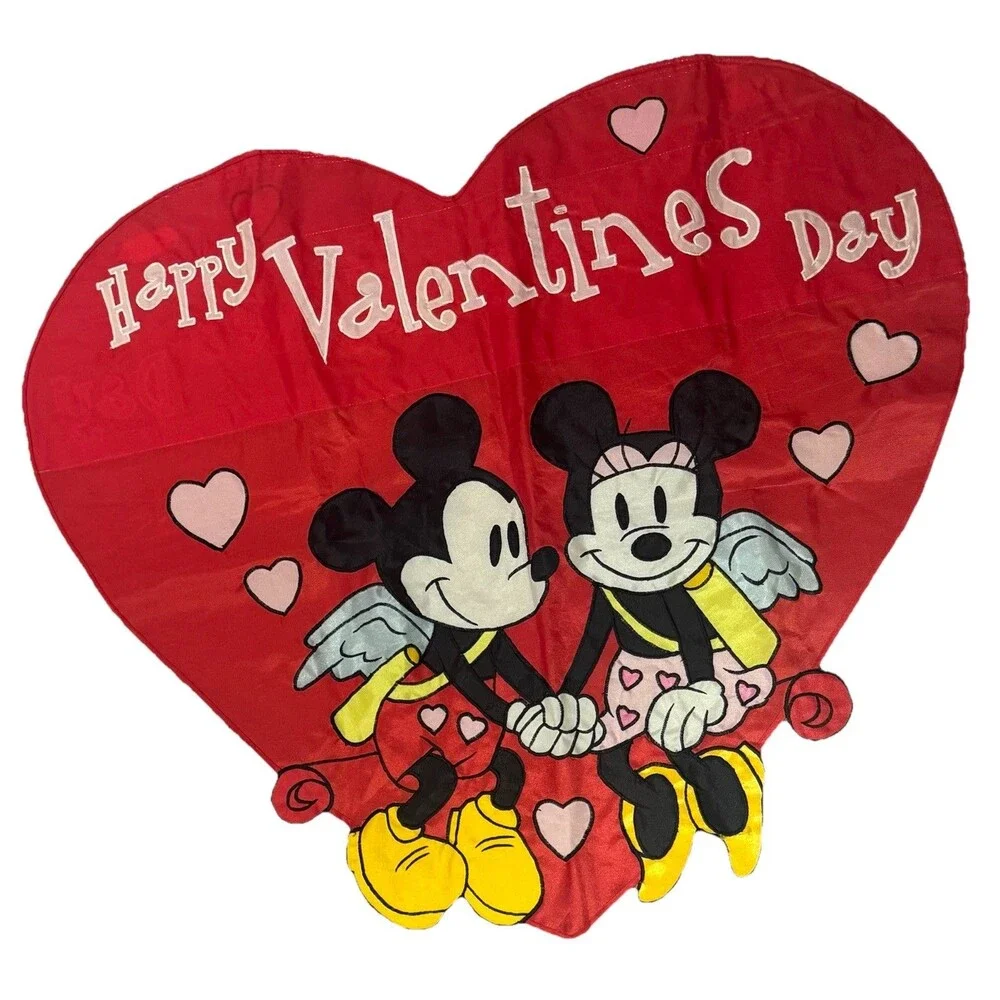 DISNEY Character Holidays Lot Of 2 Flags Christmas & Valentines LARGE YARD FLAG